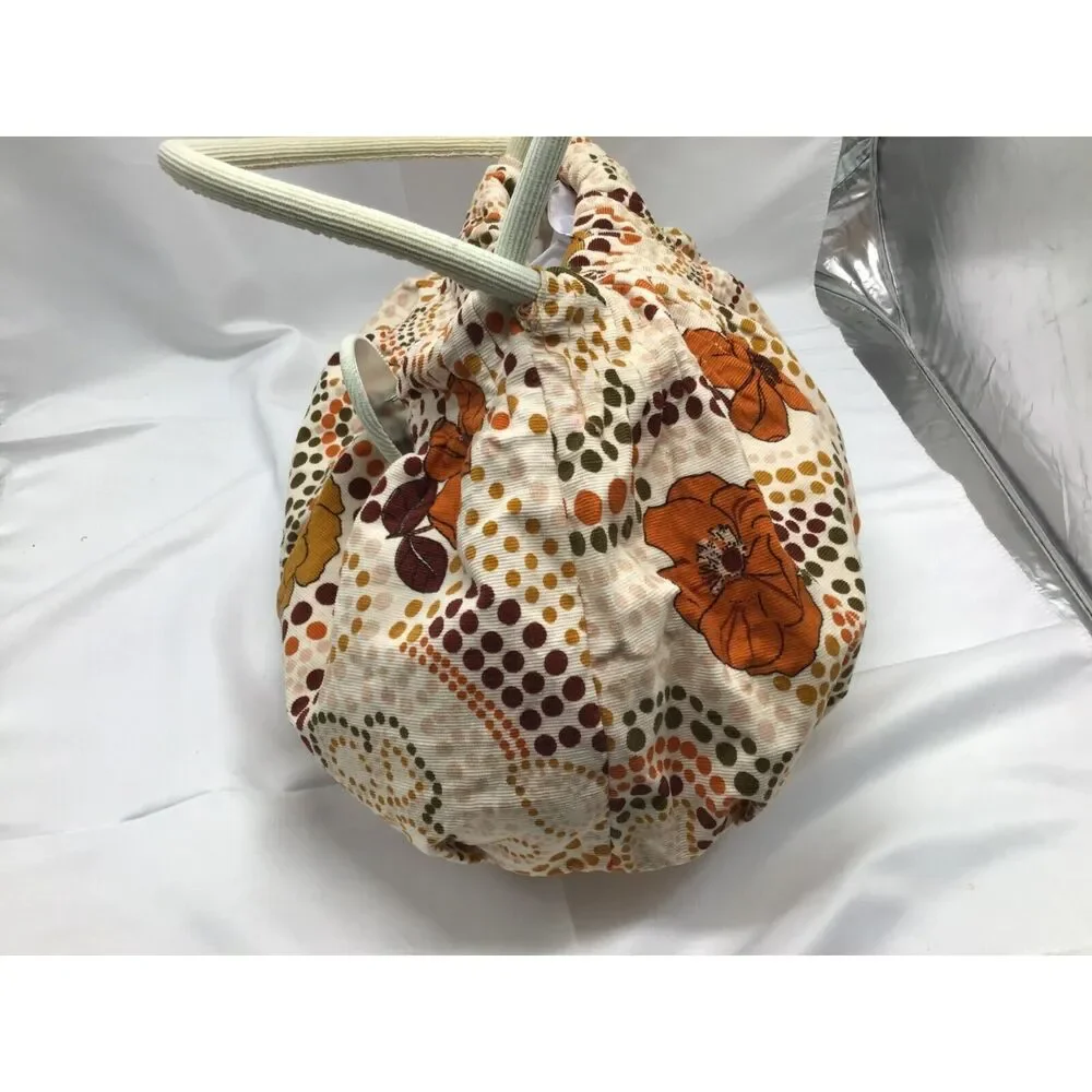 Vintage Orange Floral Polka Dot Corduroy Shoulder Bag Bohemian Mod Tote